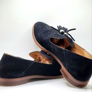 Franco Sarto Women's L-Hadden Slip On Loafers Black Suede and Leather - Size 10M